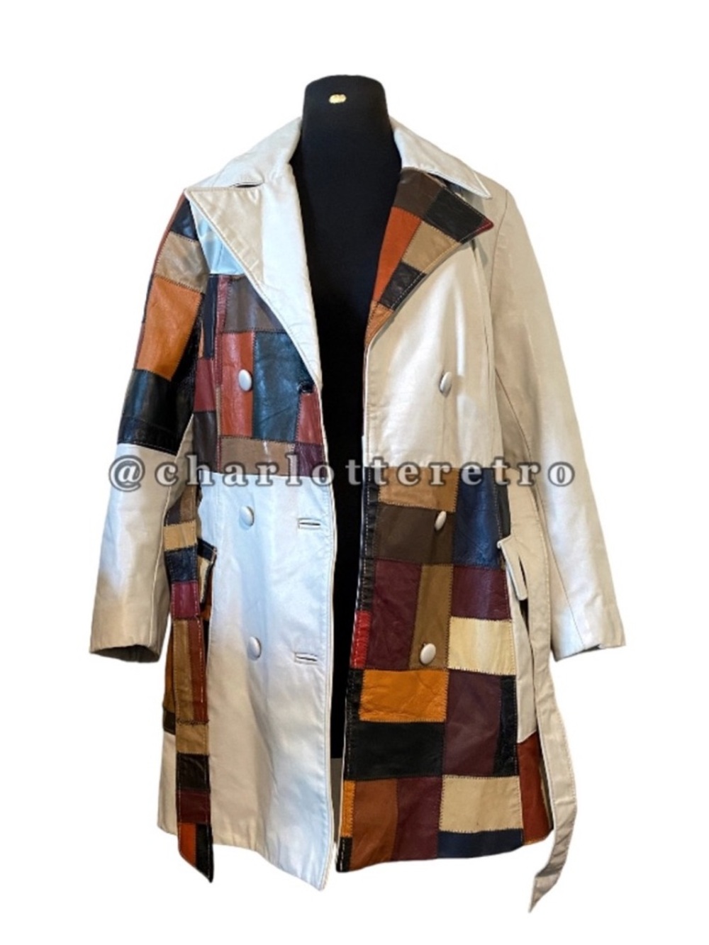 70s vtg Patchwork Leather Spy Jacket w Belt